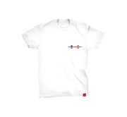 <img src="FlyShopFlagTeeWhite_Front" alt="white tee shirt with red white and blue h logo on the left chest">